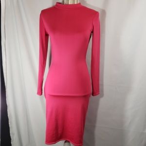ALLEGRACE Pink Birdcage Back Long Sleeve Bodycon Dress Size Small
